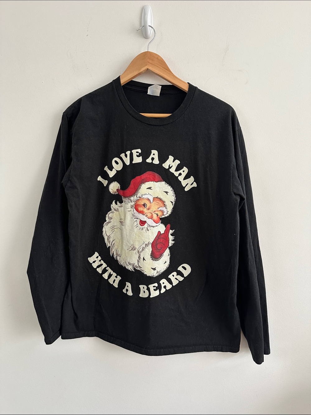 Black Long-Sleeve Santa Graphic Tee